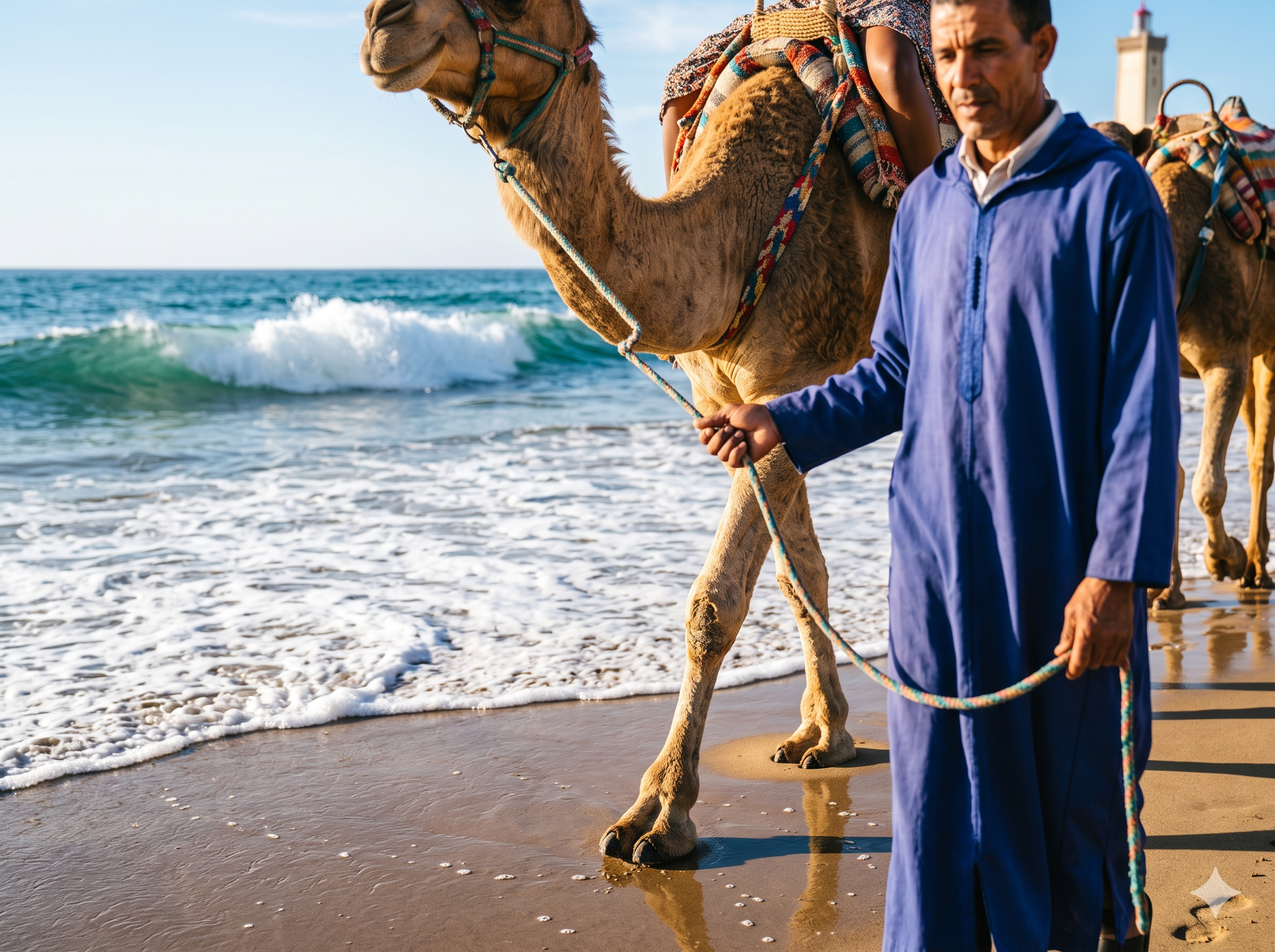 Private camel ride excursion along the Atlantic coastline of Achakkar beach f Tanger