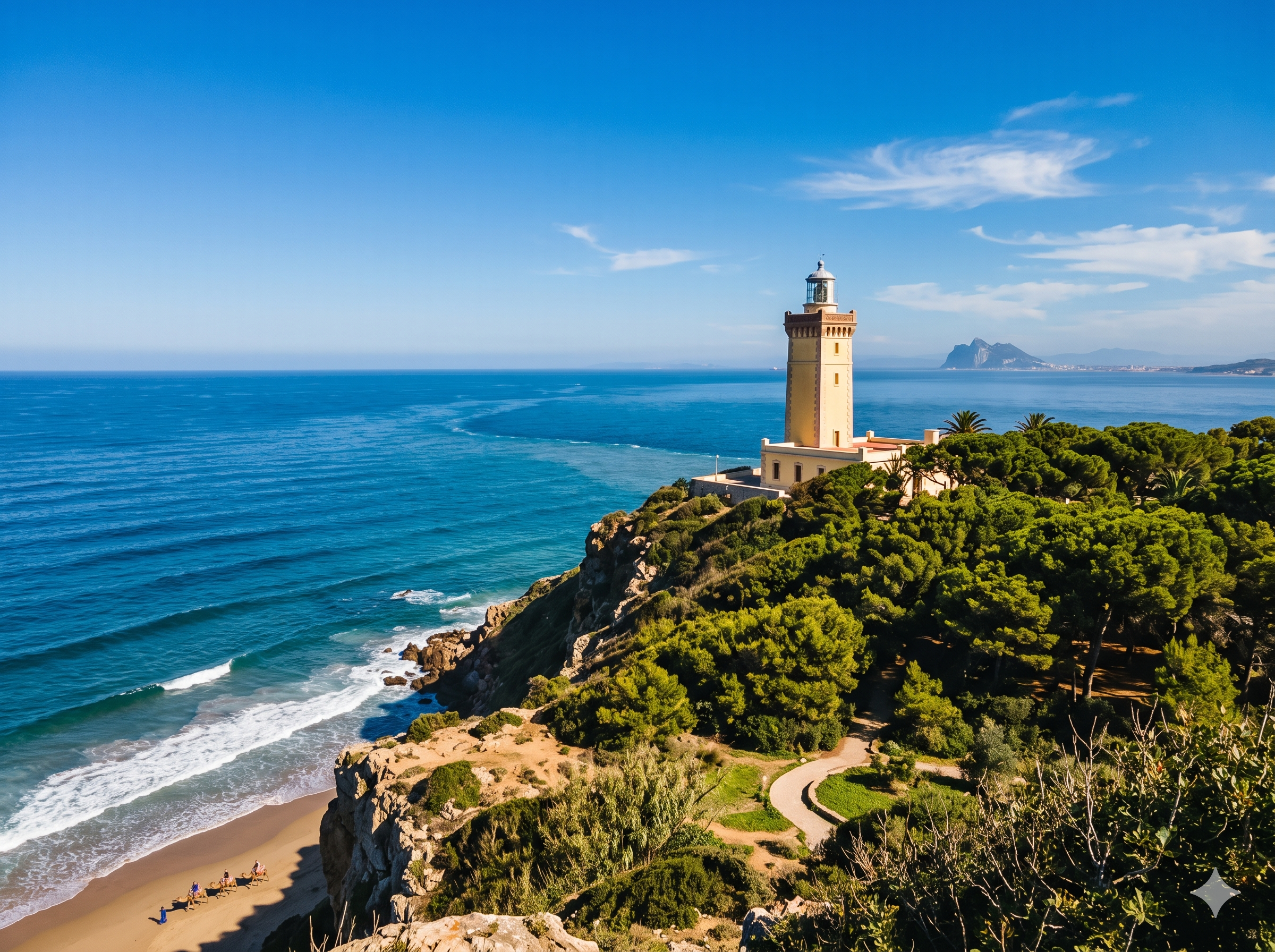 Panoramic coastal view of the iconic Cap Spartel lighthouse on a private Tangier tour