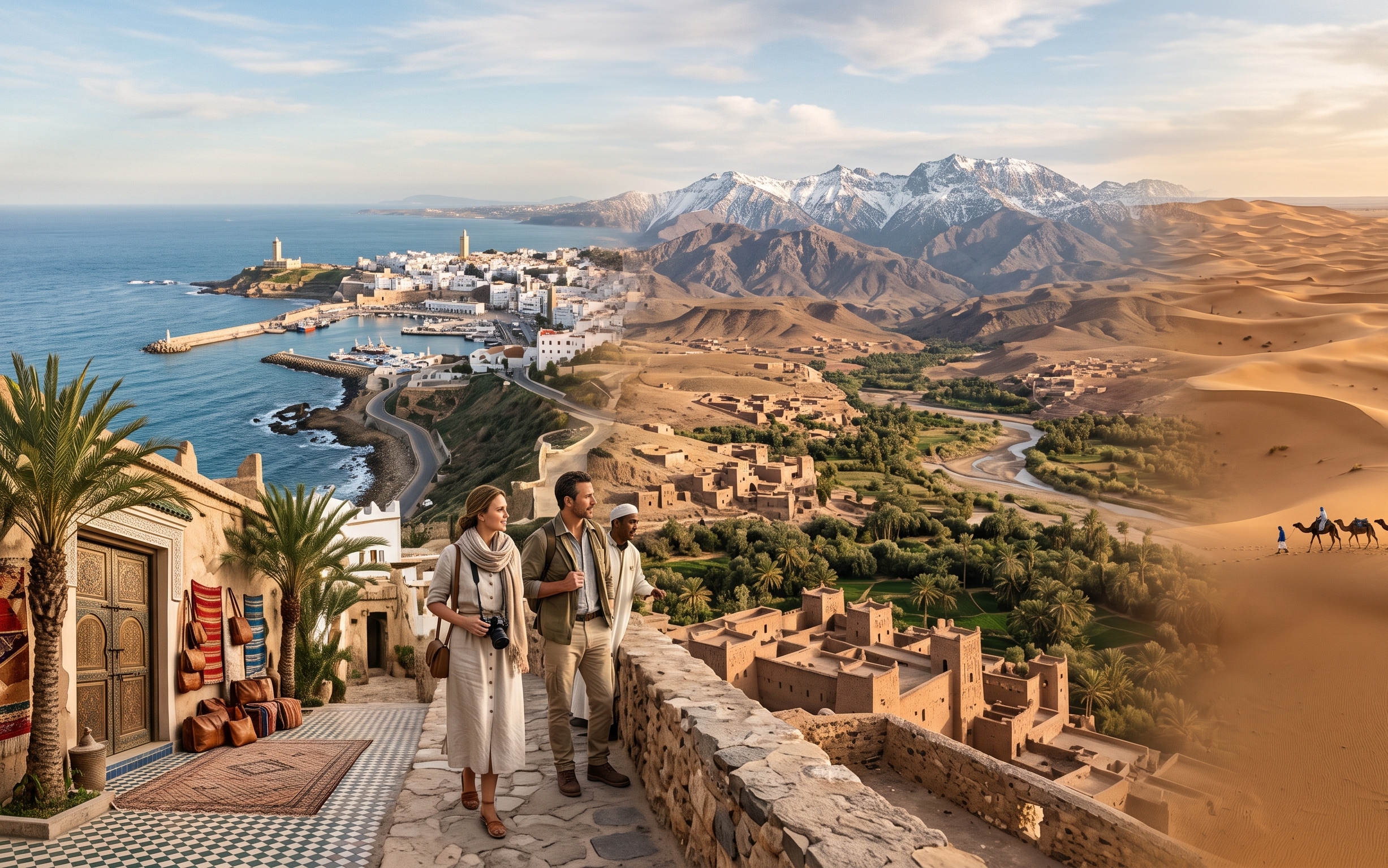 Mejor época para viajar a Marruecos con viajeros explorando los diversos paisajes