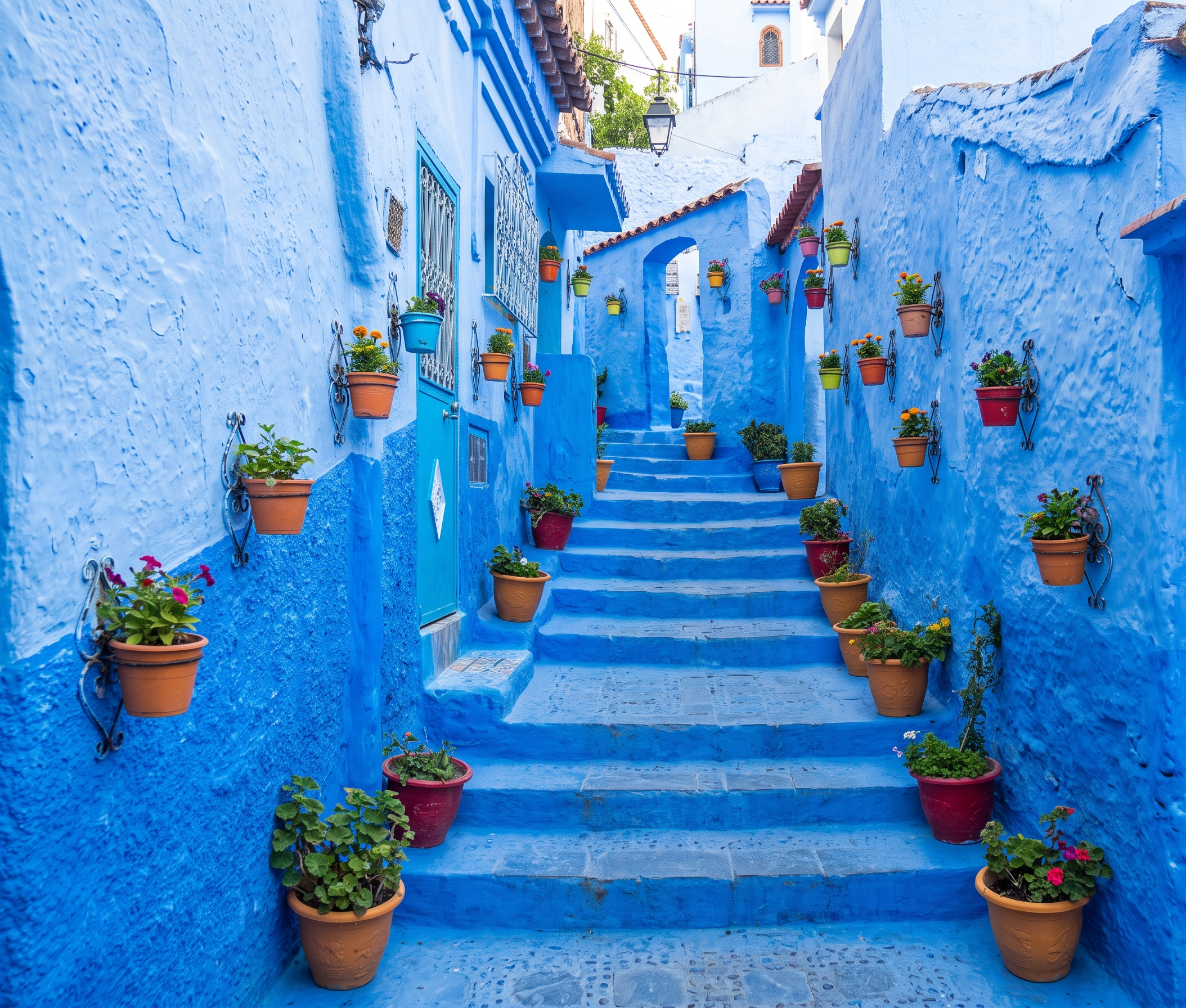 Beautiful blue painted streets and alleys of Chefchaouen Morocco
