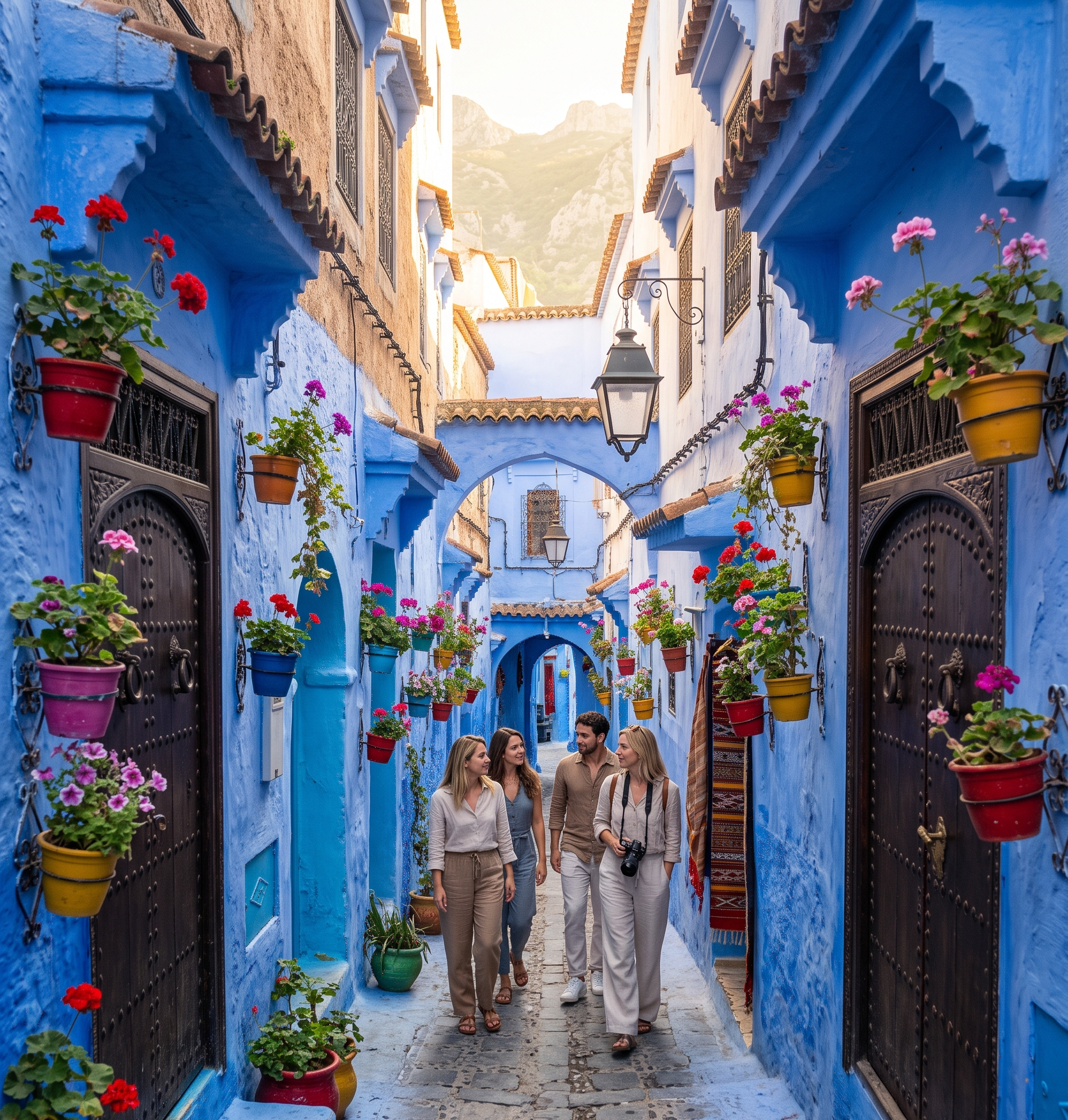 Calles pintadas de azul en Chefchaouen, en las montañas del Rif
