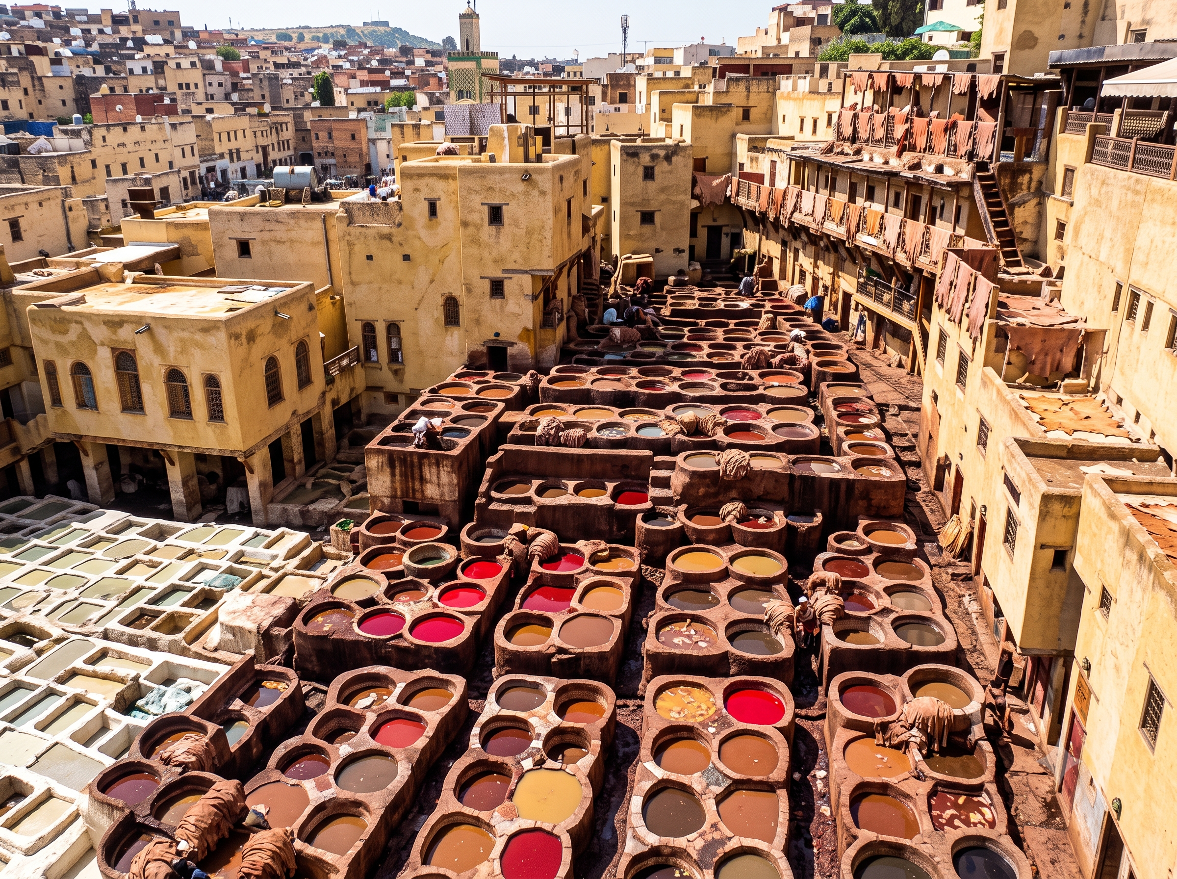 Traditional leather tanneries inside the historic Fes Medina Morocco