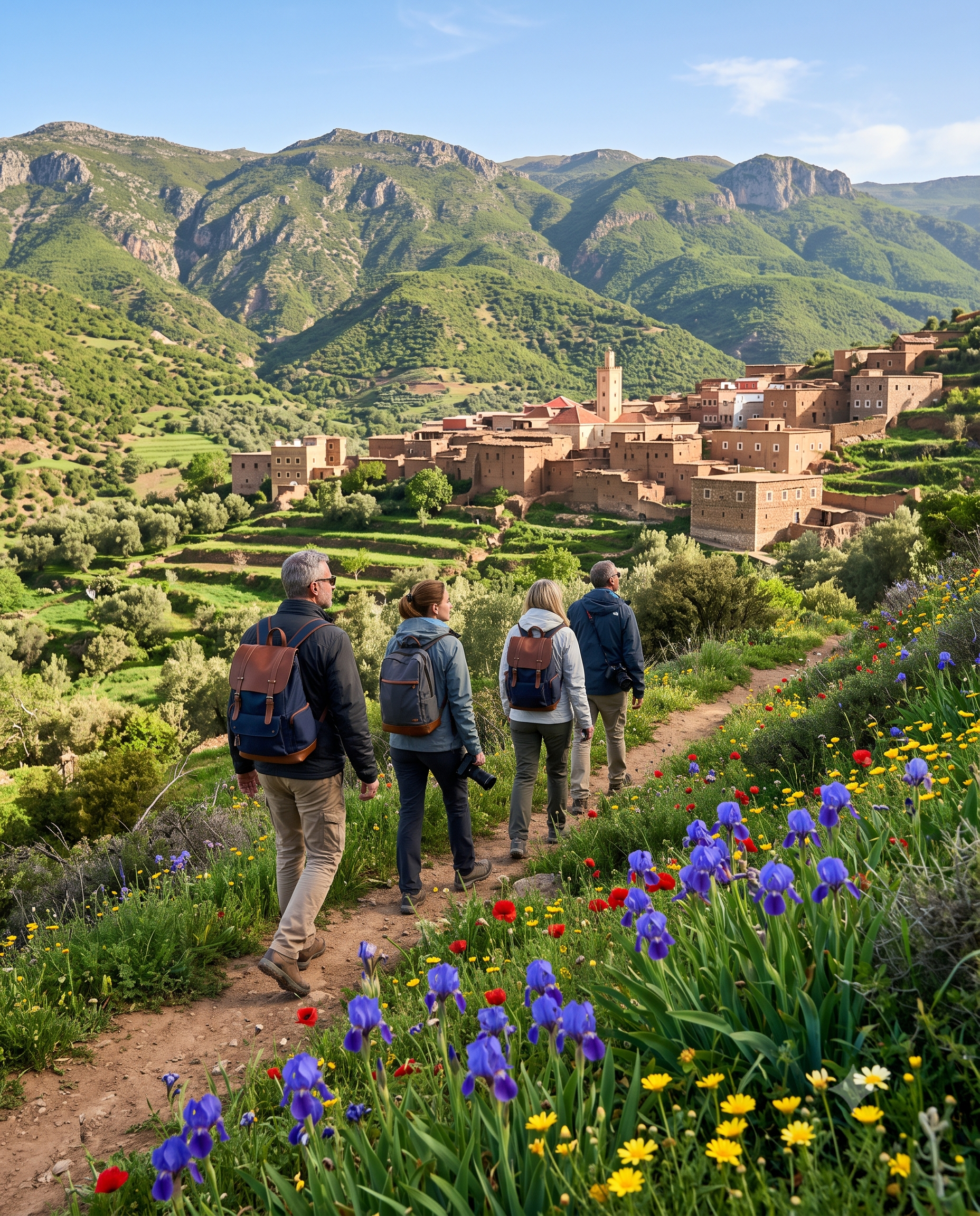 Paisaje de primavera en Marruecos con montañas verdes