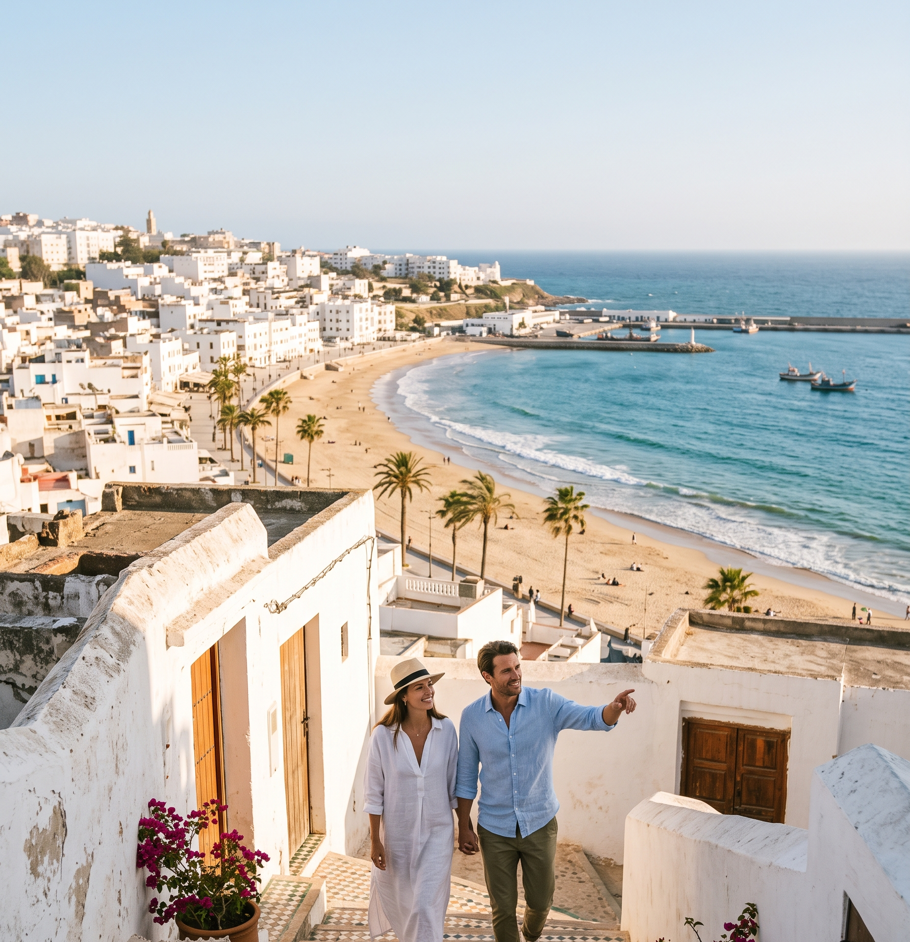 Verano en Tánger, Marruecos, con la costa atlántica y clima soleado
