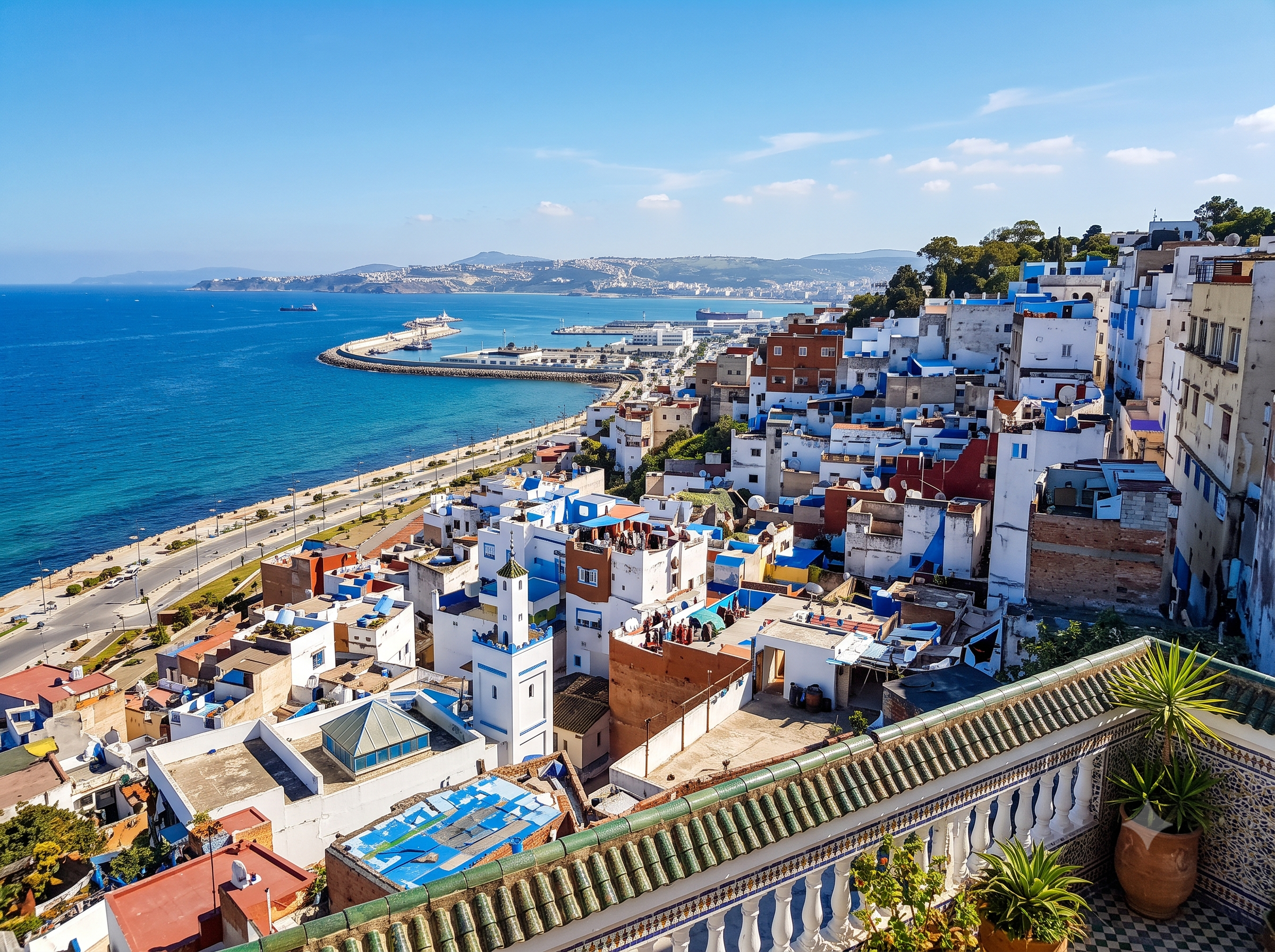 Tangier Morocco medina and coastline overlooking the Strait of Gibraltar