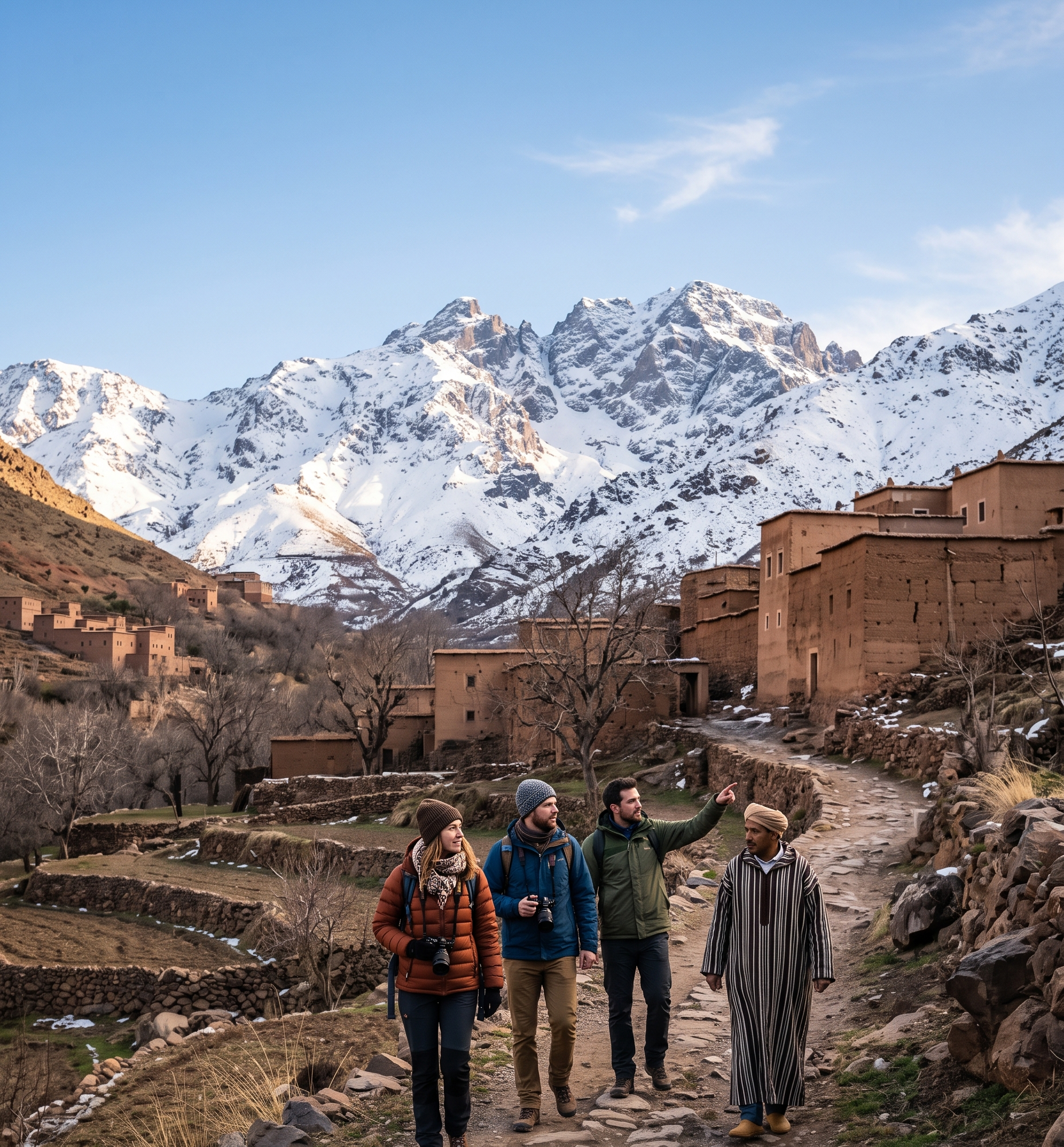 Invierno en Marruecos con las montañas del Atlas nevadas