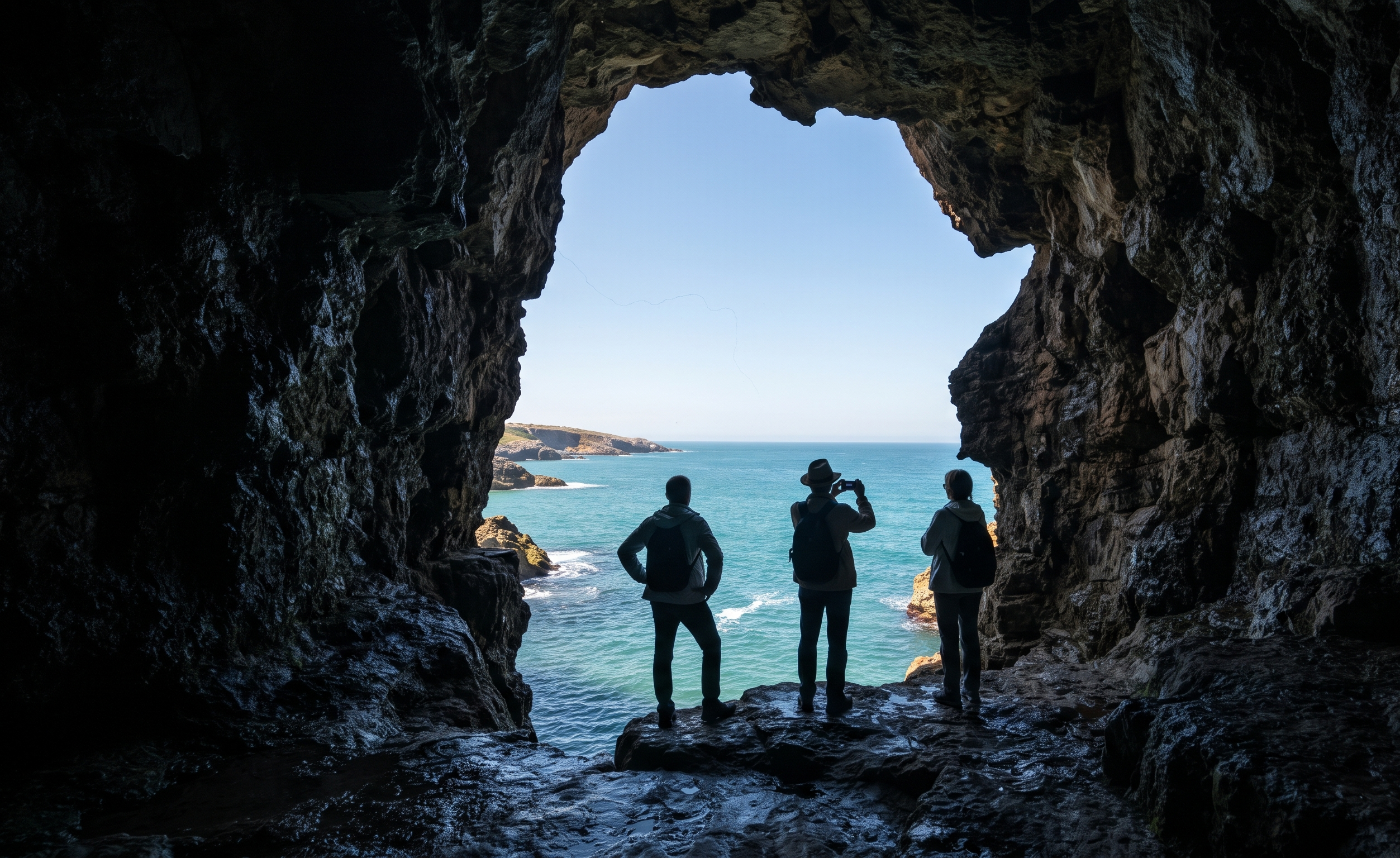 La famosa apertura natural con forma de mapa de África en el interior de las Grutas de Hércules en Tánger