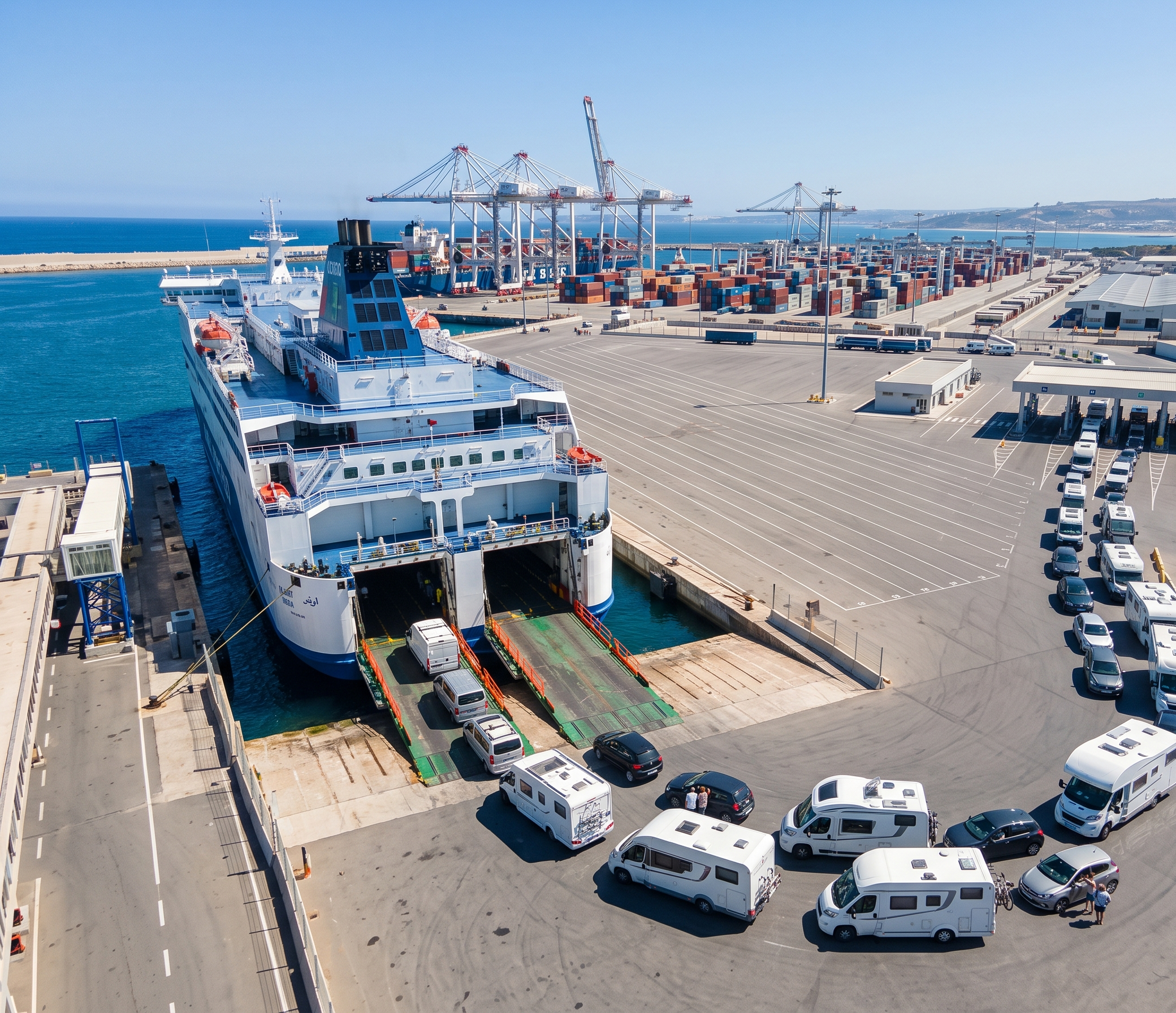 Large commercial ferry at Tangier Med port