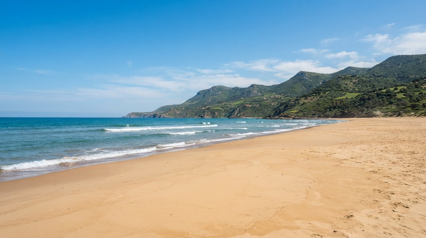 Grande plage de sable doré sur la côte atlantique près de Tanger