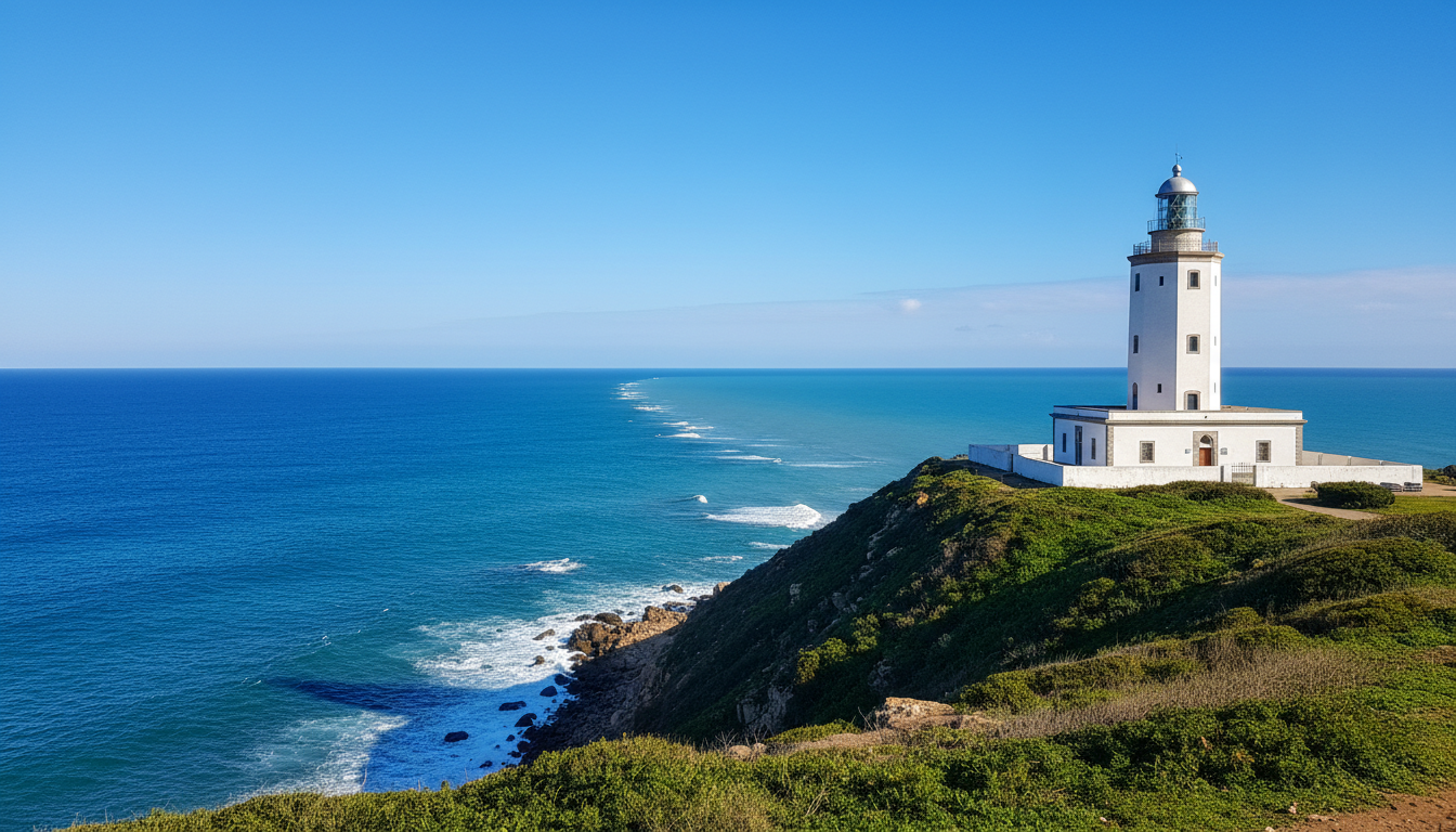 Cap Spartel lighthouse on the headland where the Atlantic meets the Mediterranean near Tangier