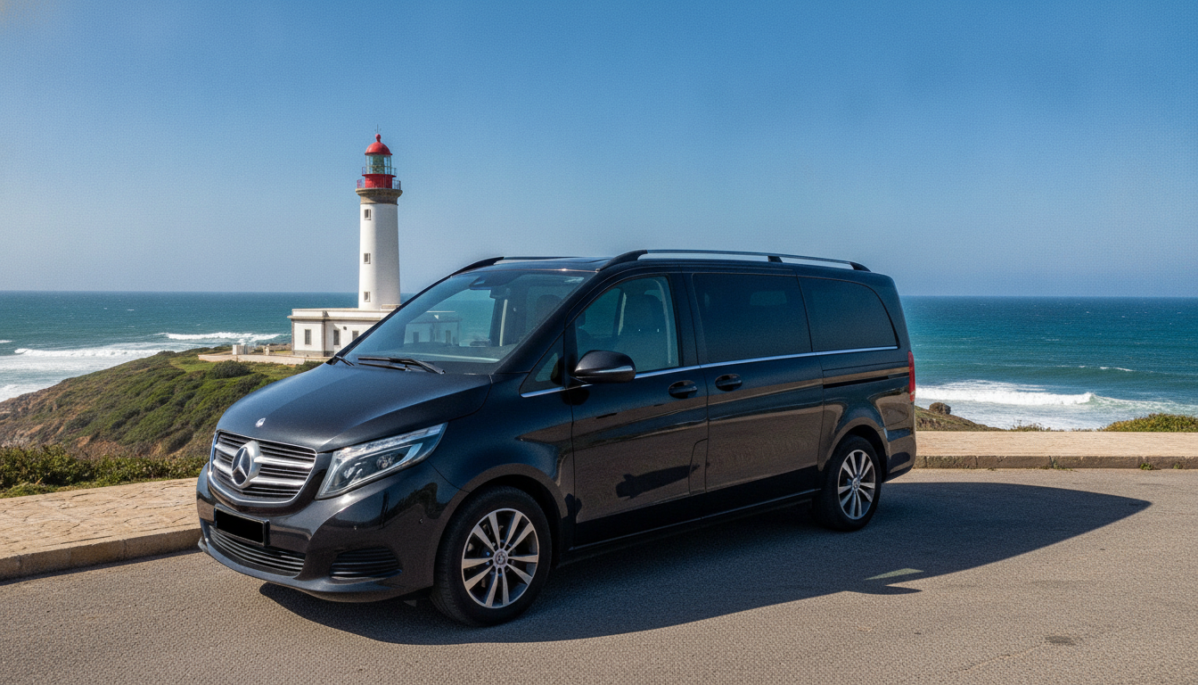 Private tour vehicle parked at the Cap Spartel lighthouse near Tangier