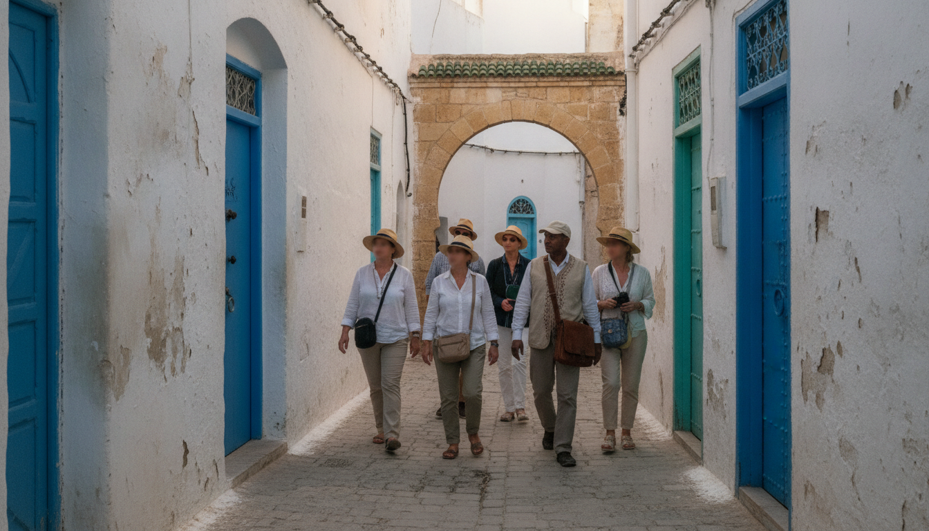 Travellers walking the Tangier medina with a licensed local guide