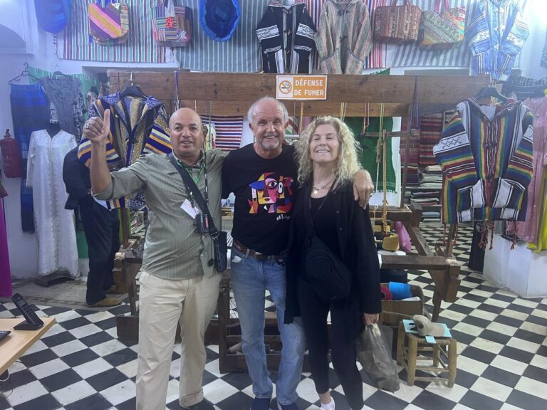Guests and guide in a traditional weaving shop