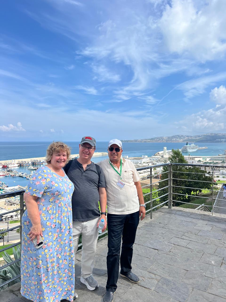 Guests and guide at the Tangier port viewpoint